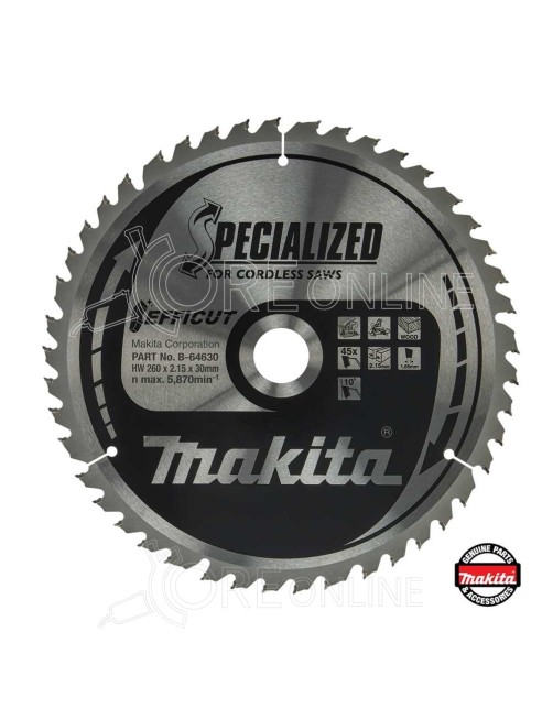 Lama per legno EFFICUT Ø260 x 30 x 2.15 45T Makita® B-64630