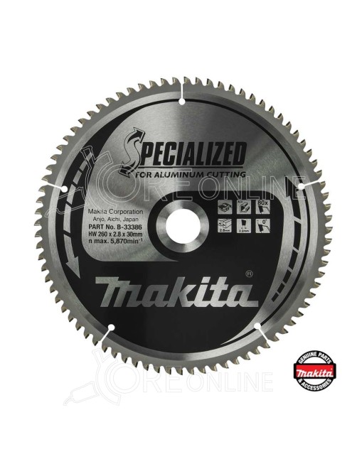 Lama per alluminio SPECIALIZED Ø260 x 30 x 2.8 80T Makita® B-33386