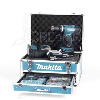 Trapano avvitatore con percussione Makita® DHP453RFX2 + valigetta con 96 accessori