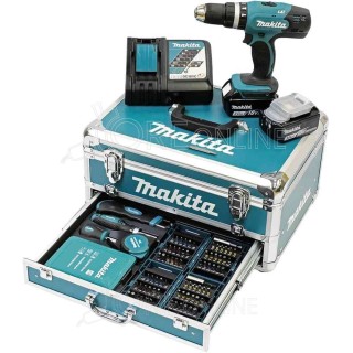 Trapano avvitatore con percussione Makita® DHP453RFX2 + valigetta con 96 accessori